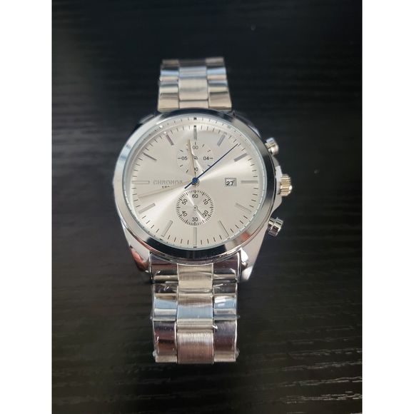 NEW‎ IN BOX Men's Chronos Watch Calendar Quartz Watch Sterling Steel Strap - Picture 1 of 5